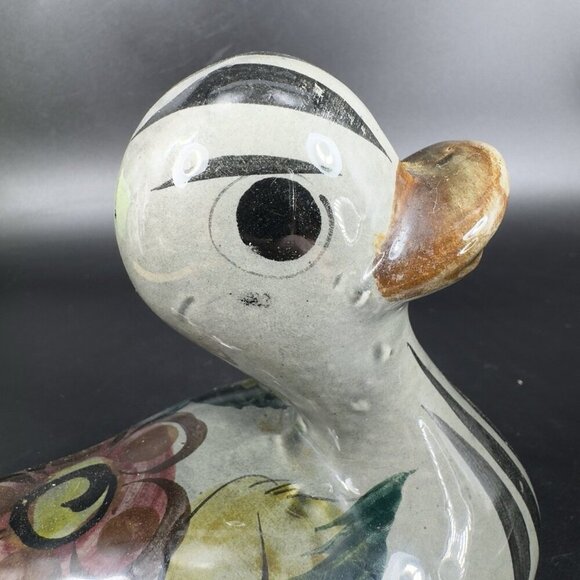Vintage Mexico Pottery Tonala Hand Painted Duck Bird Figurine Marked Whimsical - Picture 5 of 13